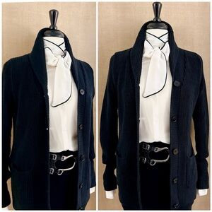 Ralph Lauren Silk Cotton Cardigan Black Label Sweater Shawl Collar Preppy Luxury